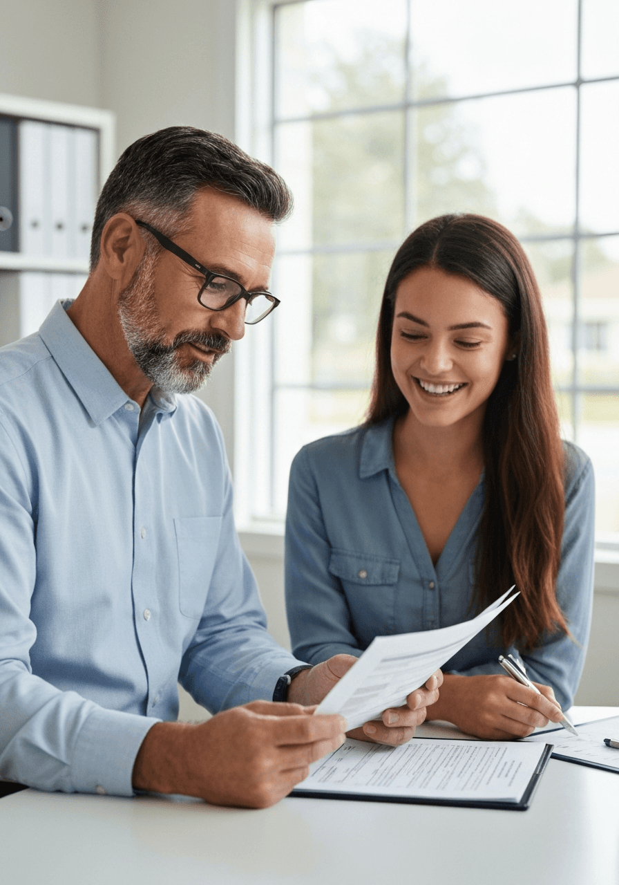 Couple reviewing roofing financing options